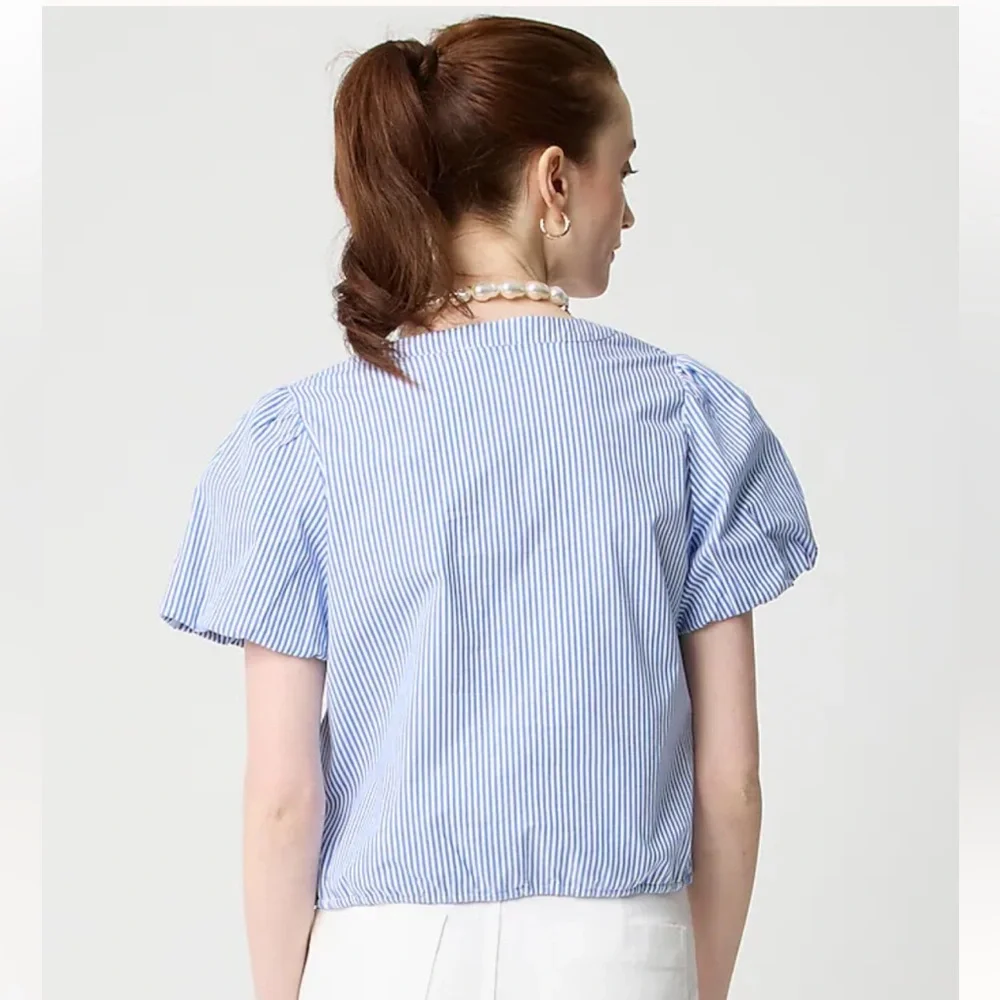J Crew Striped puff-sleeve tie-waist top XL
